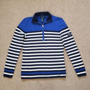 Lauren Ralph Lauren Blue Striped Half Zip Muck Neck Pullover Sweater Size M